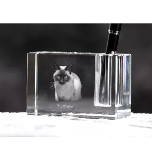 Siamese - Pen stand, crystal organiser with cat photo, unique desk decoration by Art-Dog brand