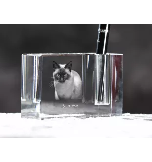 Siamese - Pen stand, crystal organiser with cat photo, unique desk decoration by Art-Dog brand