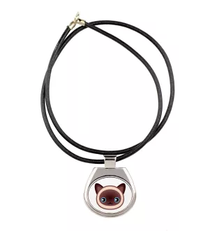 Siamois - collier pendentif avec une illustration sur une chaîne en cuir de la marque Art-Dog