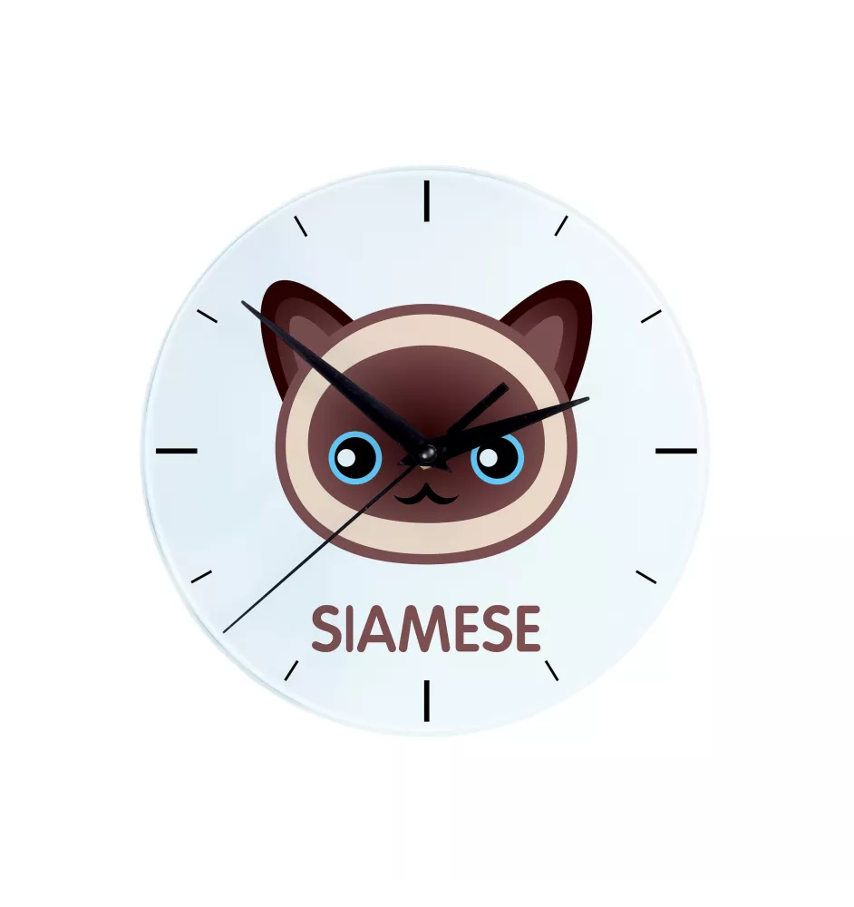Siamese - MDF clock with graphics and the Art-Dog brand name