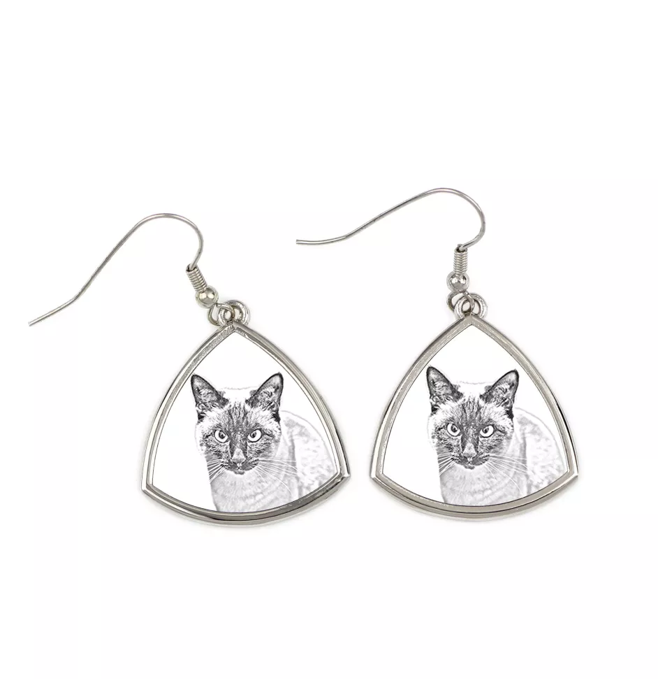 Siamois - boucles d'oreilles avec un chat, boucles d'oreilles pendantes avec une image, bijoux personnalisés avec l'impression de la marque Art-Dog