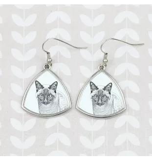 Siamois - boucles d'oreilles avec un chat, boucles d'oreilles pendantes avec une image, bijoux personnalisés avec l'impression de la marque Art-Dog