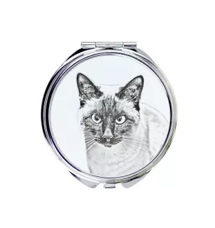Siamese - pocket mirror with a cat, personalized mirror for a purse, compact mirror with Art-Dog brand print