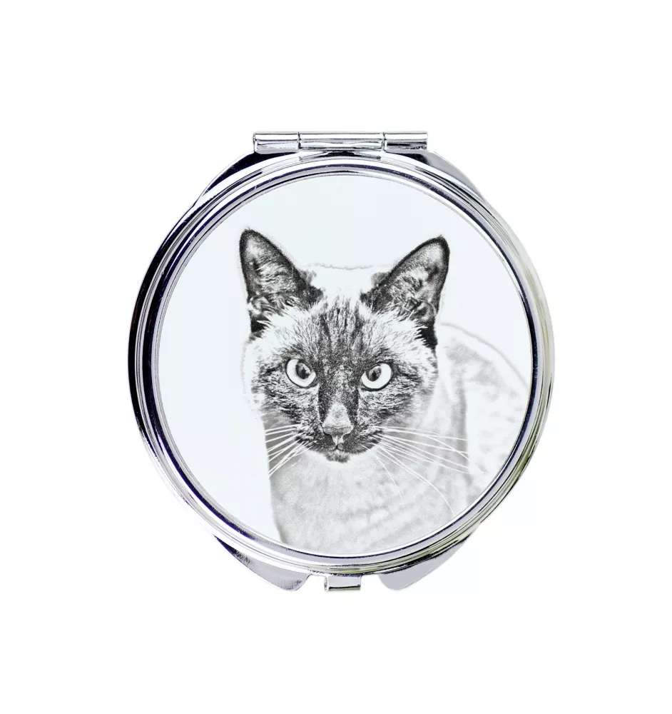 Siamese - pocket mirror with a cat, personalized mirror for a purse, compact mirror with Art-Dog brand print