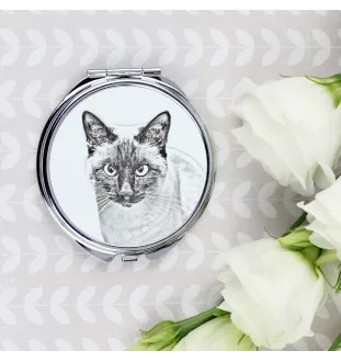 Siamese - pocket mirror with a cat, personalized mirror for a purse, compact mirror with Art-Dog brand print