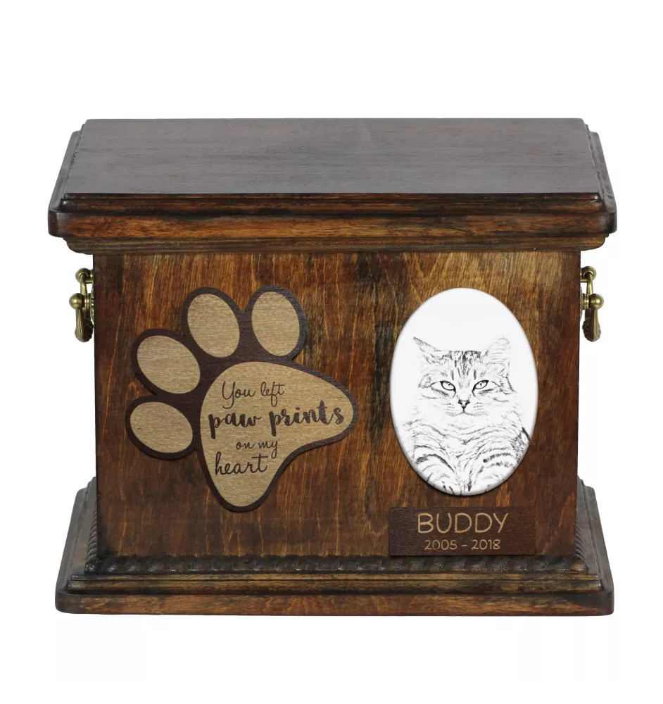 Sibirische Katze - Eine Urne für die Asche einer Katze, eine Urne für eine Katze mit Foto, eine personalisierte Katzenasche-Box der Marke Art-Dog.