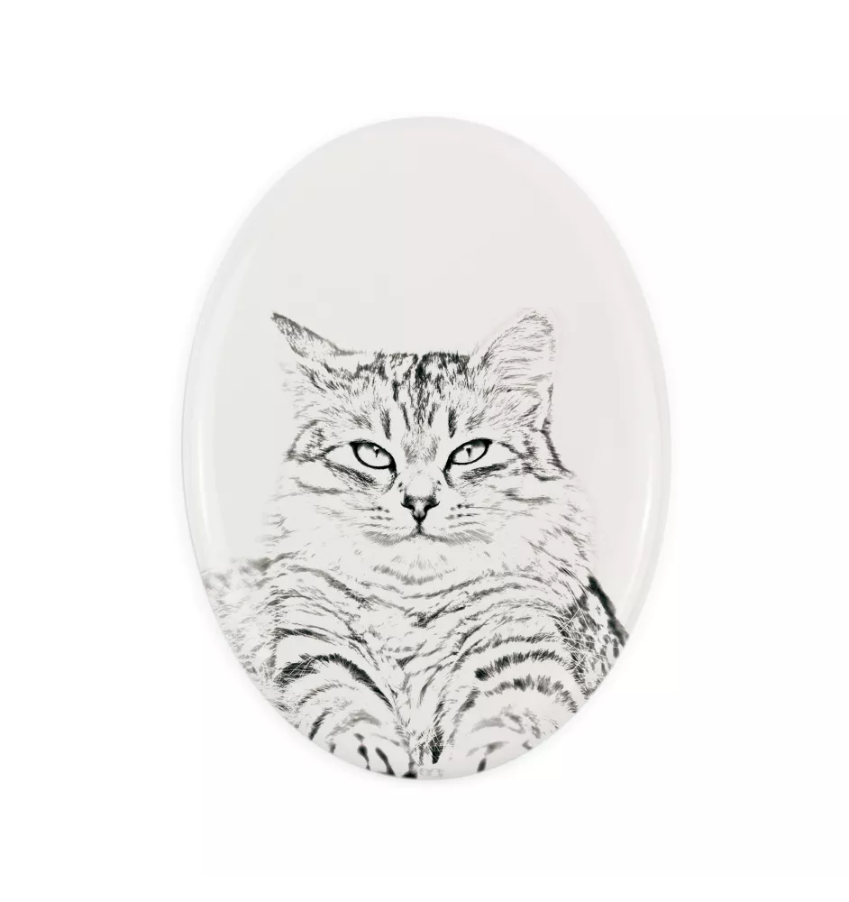 Sibirische Katze - Gedenktafel mit einem Foto einer Katze, Grabplatte mit Druck, personalisierte ovale Platte der Marke Art-Dog