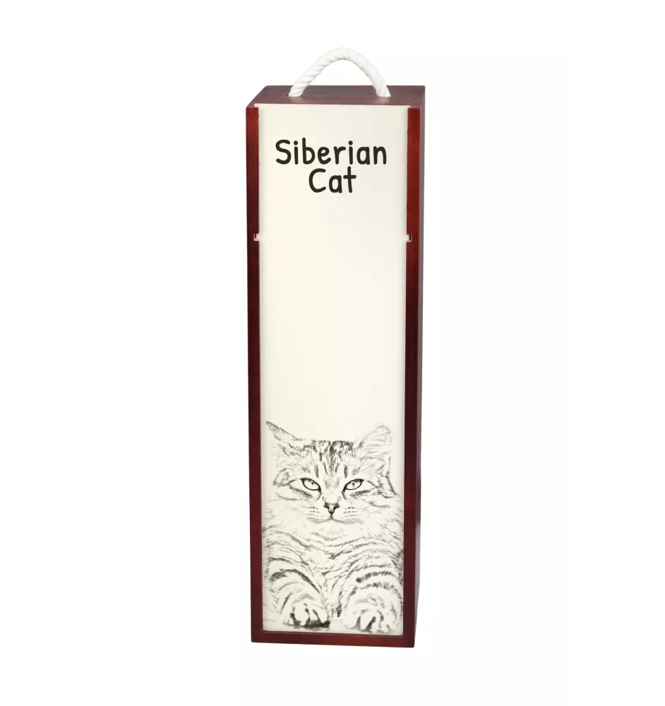 Sibirische Katze - Weinbox mit Katze, Alkoholbox mit Grafik, personalisierte Geschenkbox der Marke Art-Dog