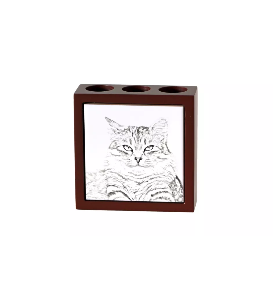 Siberian Cat - pen holder with a cat, desk organizer with a print, personalized desk decoration by Art-Dog brand