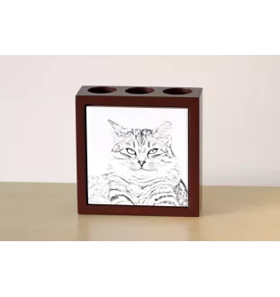 Siberian Cat - pen holder with a cat, desk organizer with a print, personalized desk decoration by Art-Dog brand