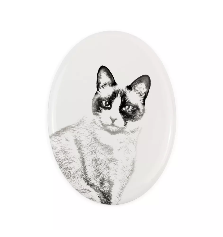 Schneeschuh-Katze - Gedenktafel mit einem Foto einer Katze, Grabplatte mit Druck, personalisierte ovale Platte der Marke Art-Dog