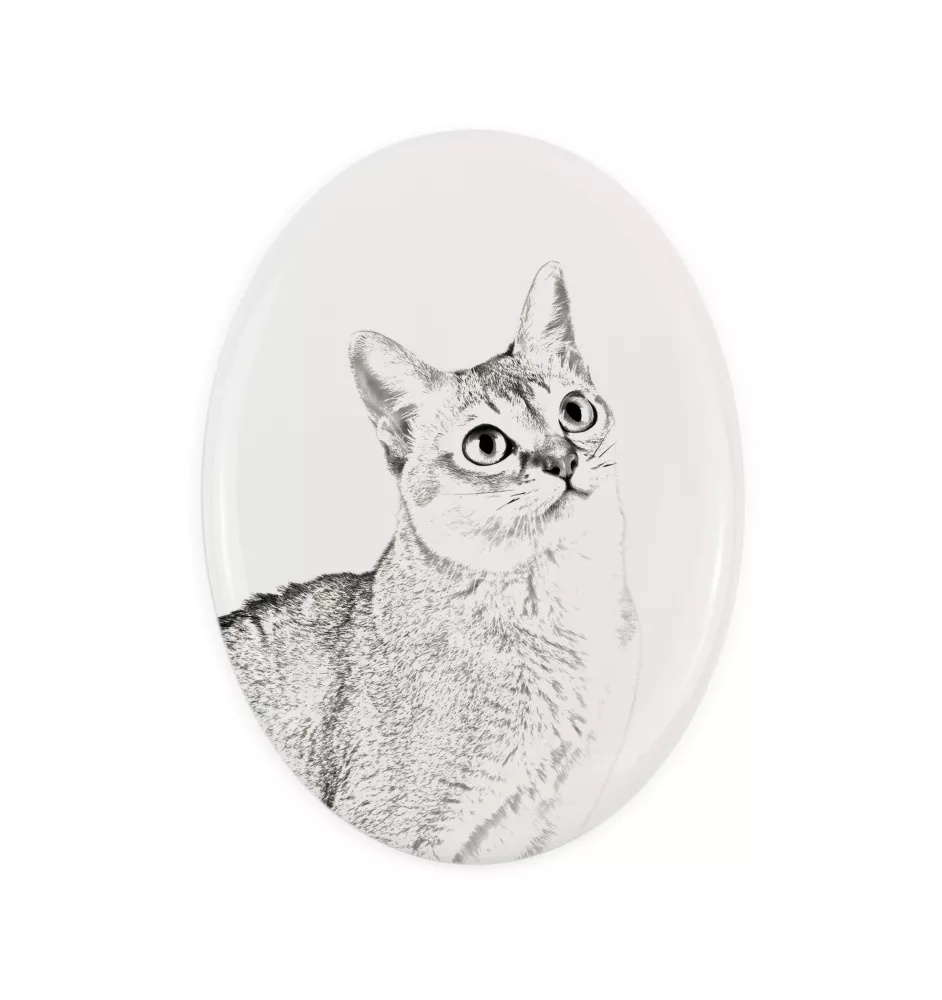 Chat Singapour - une plaque commémorative avec une photo de chat, une plaque funéraire avec une impression, une plaque ovale personnalisée de la marque Art-Dog