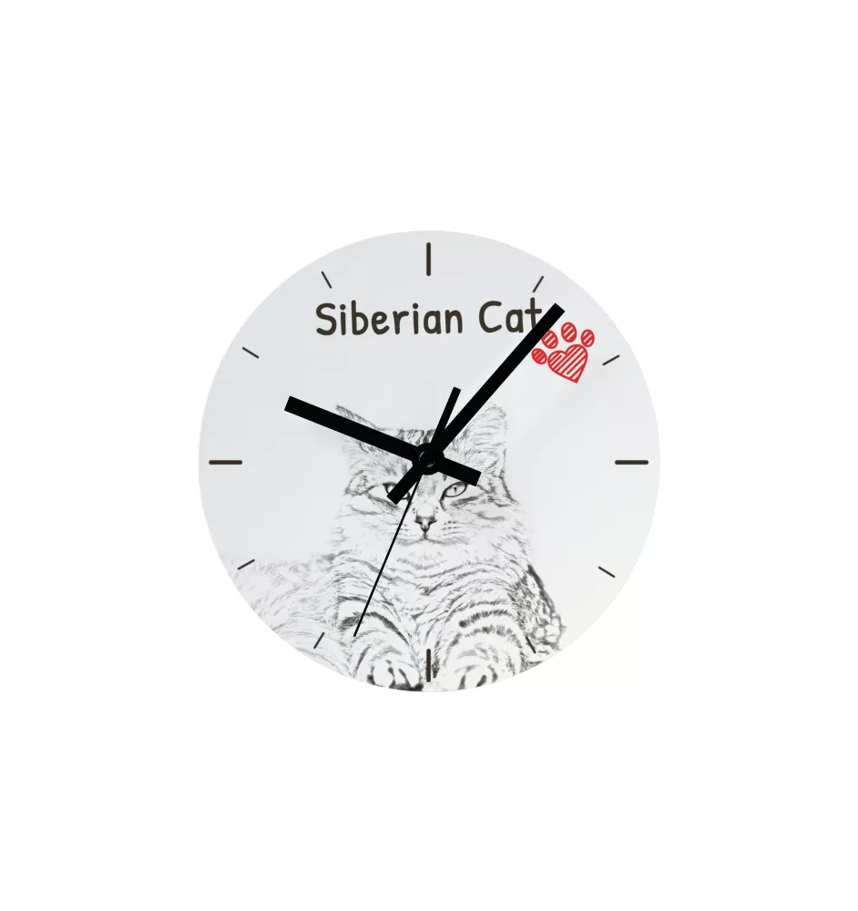 Siberian Cat - wall clock with a cat, shelf clock with a print, personalized home decoration from the Art-Dog brand