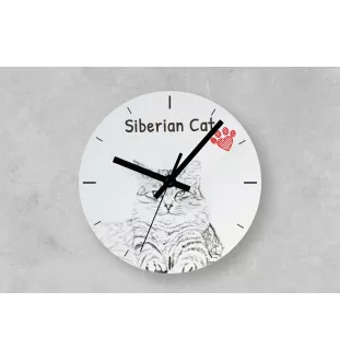 Siberian Cat - wall clock with a cat, shelf clock with a print, personalized home decoration from the Art-Dog brand