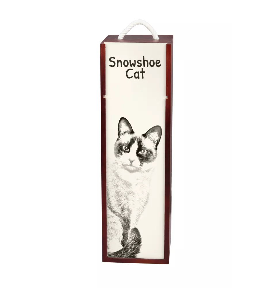 Chat Snowshoe - boîte à vin avec un chat, boîte à alcool avec une illustration, boîte personnalisée pour cadeau de la marque Art-Dog