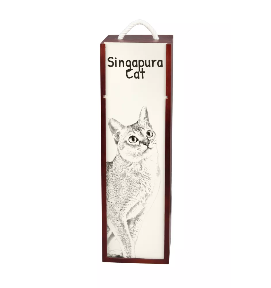 Chat Singapour - boîte à vin avec un chat, boîte à alcool avec une illustration, boîte personnalisée pour cadeau de la marque Art-Dog