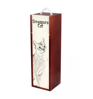 Chat Singapour - boîte à vin avec un chat, boîte à alcool avec une illustration, boîte personnalisée pour cadeau de la marque Art-Dog