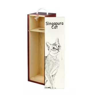 Chat Singapour - boîte à vin avec un chat, boîte à alcool avec une illustration, boîte personnalisée pour cadeau de la marque Art-Dog