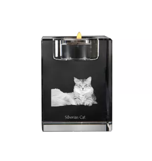 Sibirische - Kerzenhalter mit Katzenfoto, Teelichthalter aus Kristall, personalisiertes Geschenk der Marke Art-Dog