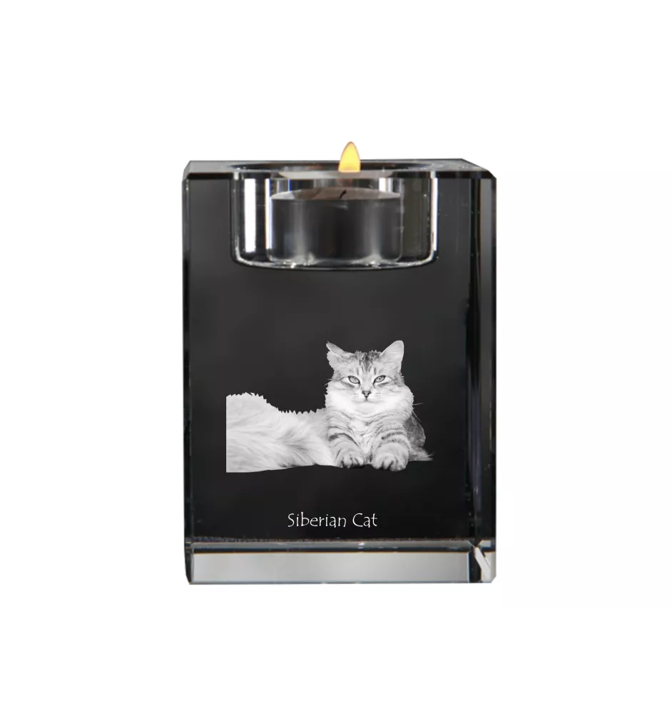 Siberian - Candle holder with cat photo, crystal tealight holder, personalised gift by Art-Dog brand