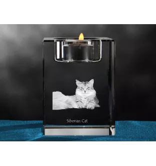 Siberian - Candle holder with cat photo, crystal tealight holder, personalised gift by Art-Dog brand