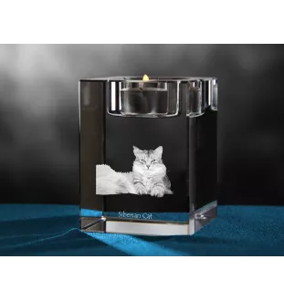Sibérien - Bougeoir avec photo de chat, porte bougie en cristal, cadeau personnalisé par la marque Art-Dog