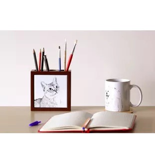 Singapura Cat - pen holder with a cat, desk organizer with a print, personalized desk decoration by Art-Dog brand