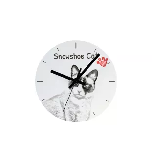 Snowshoe Cat - wall clock with a cat, shelf clock with a print, personalized home decoration from the Art-Dog brand