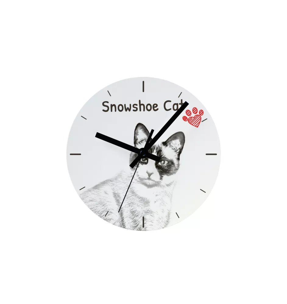 Snowshoe Cat - wall clock with a cat, shelf clock with a print, personalized home decoration from the Art-Dog brand