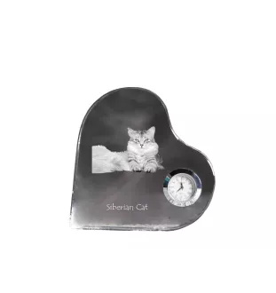 Chat de Sibérie - une horloge en cristal avec une photo de chat, une horloge en forme de cœur pour étagère, une horloge debout personnalisée de la marque Art-Dog