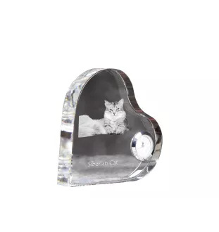 Sibirische Katze - Kristalluhr mit Katzenbild, Herzregal-Uhr, personalisierte Standuhr von Art-Dog.