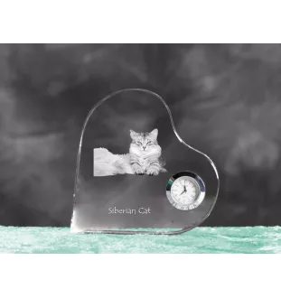 Sibirische Katze - Kristalluhr mit Katzenbild, Herzregal-Uhr, personalisierte Standuhr von Art-Dog.