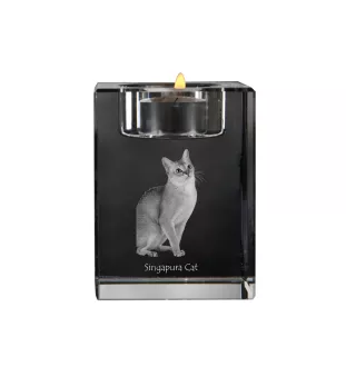 Singapura - Candle holder with cat photo, crystal tealight holder, personalised gift by Art-Dog brand