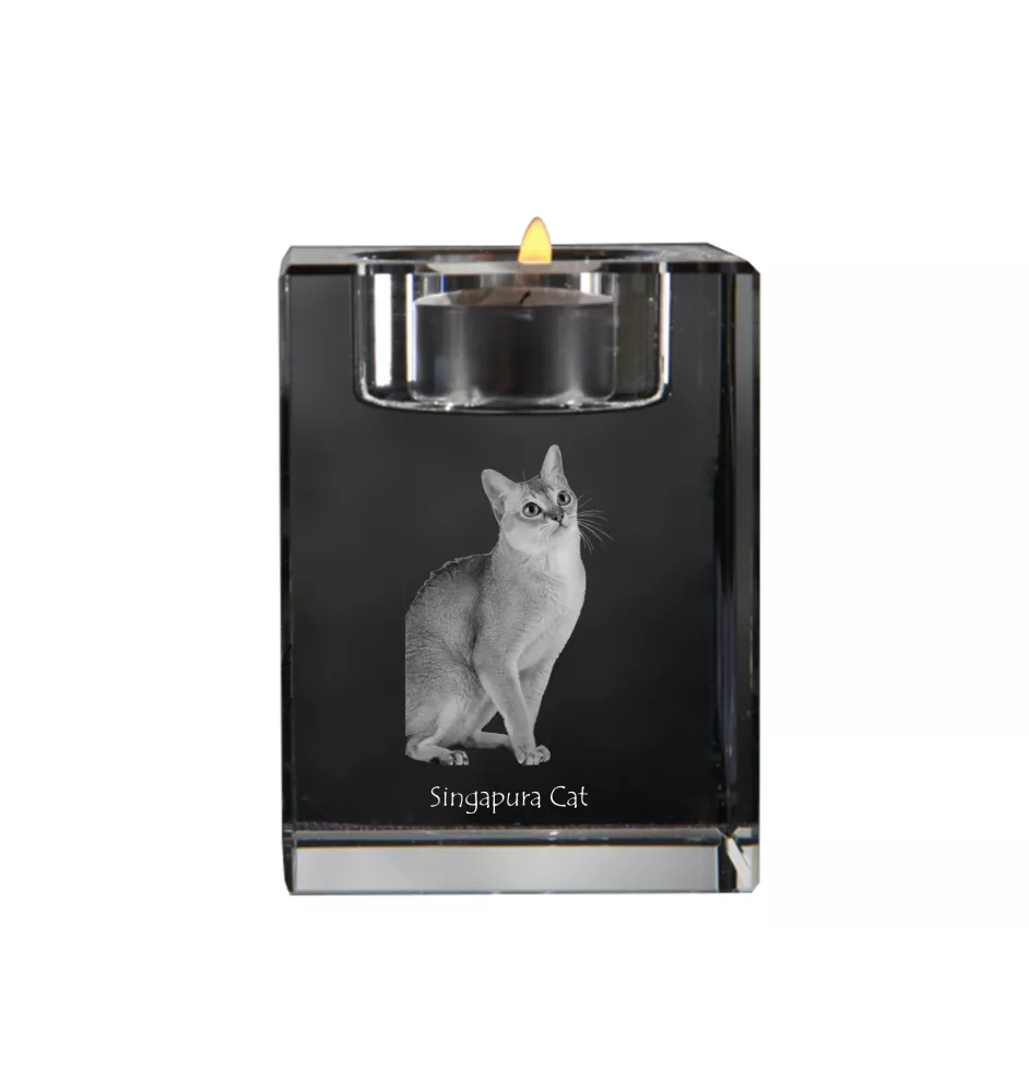 Singapura - Kerzenhalter mit Katzenfoto, Teelichthalter aus Kristall, personalisiertes Geschenk der Marke Art-Dog