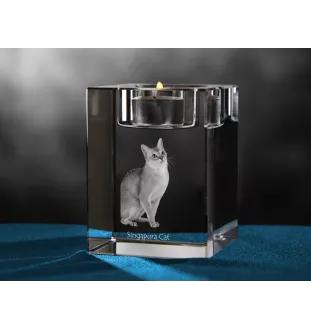 Singapura - Bougeoir avec photo de chat, porte bougie en cristal, cadeau personnalisé par la marque Art-Dog