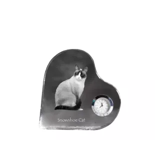 Schneeschuh-Katze - Kristalluhr mit Katzenbild, Herzregal-Uhr, personalisierte Standuhr von Art-Dog.