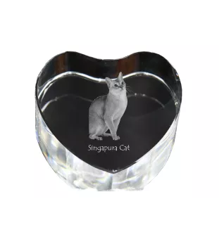 Singapura Cat - crystal clock with a picture of a cat, heart-shaped shelf clock, personalized standing clock by Art-Dog brand
