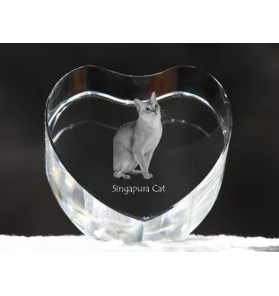 Singapura Cat - crystal clock with a picture of a cat, heart-shaped shelf clock, personalized standing clock by Art-Dog brand