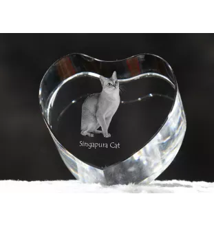 Singapura Cat - crystal clock with a picture of a cat, heart-shaped shelf clock, personalized standing clock by Art-Dog brand