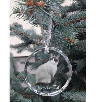 Snowshoe Cat - crystal bauble with a photo, photo of a cat in crystal, personalized Christmas tree ornament by Art-Dog brand
