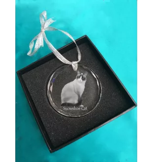 Snowshoe Cat - crystal bauble with a photo, photo of a cat in crystal, personalized Christmas tree ornament by Art-Dog brand