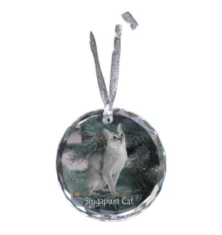 Chat Singapour - boule de Noël en cristal avec une photo, photo d'un chat dans le cristal, décoration personnalisée pour sapin de Noël de la marque Art-Dog