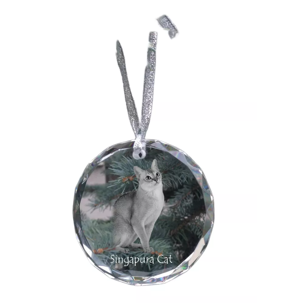 Chat Singapour - boule de Noël en cristal avec une photo, photo d'un chat dans le cristal, décoration personnalisée pour sapin de Noël de la marque Art-Dog