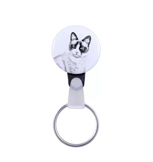 Schneeschuh-Katze - handgefertigter Schlüsselanhänger mit dem Bildnis einer Katze, Taschenanhänger, Produkt der Marke Art-Dog