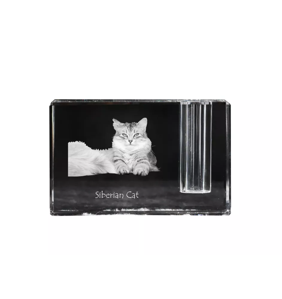 Sibirische Katze - Stifthalter, Kristallorganizer mit Katzenfoto, einzigartige Schreibtischdekoration der Marke Art-Dog
