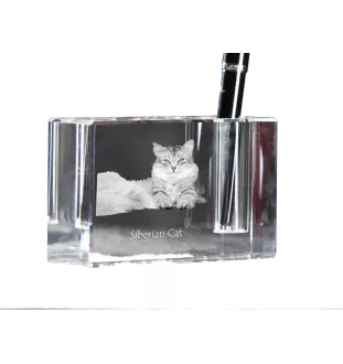 Sibirische Katze - Stifthalter, Kristallorganizer mit Katzenfoto, einzigartige Schreibtischdekoration der Marke Art-Dog