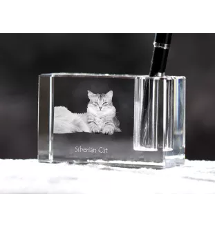 Chat de Sibérie - Porte-stylos, organiseur en cristal avec photo de chat, décoration de bureau unique par la marque Art-Dog