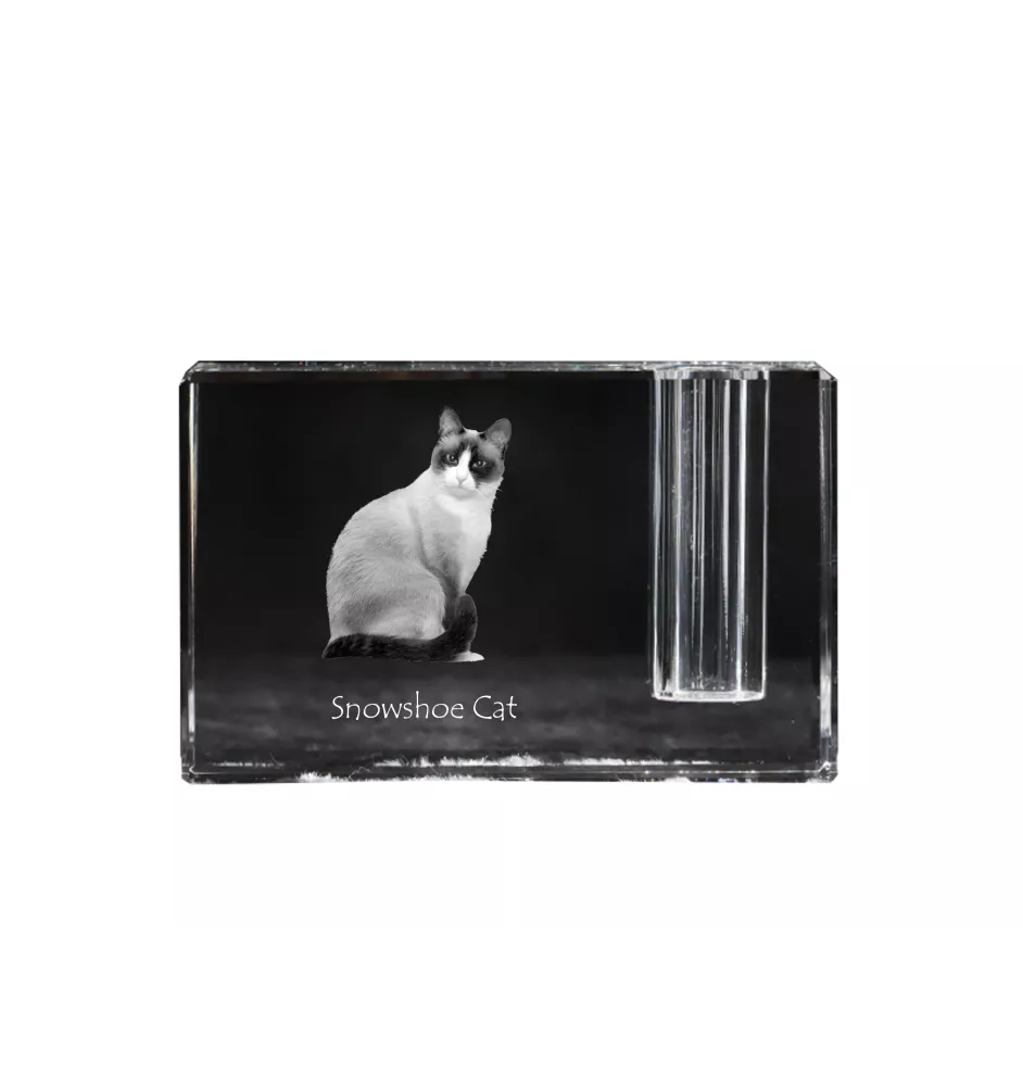 Schneeschuh-Katze - Stifthalter, Kristallorganizer mit Katzenfoto, einzigartige Schreibtischdekoration der Marke Art-Dog
