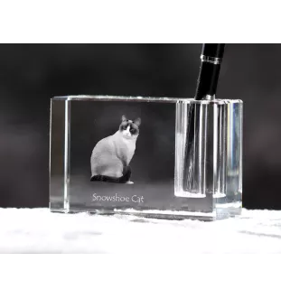 Schneeschuh-Katze - Stifthalter, Kristallorganizer mit Katzenfoto, einzigartige Schreibtischdekoration der Marke Art-Dog