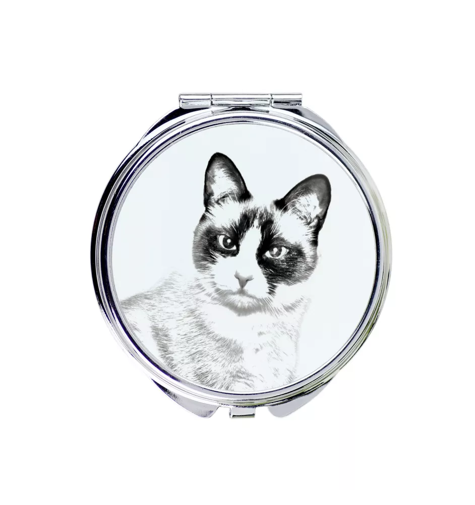 Schneeschuh-Katze - Taschenspiegel mit Katze, personalisierter Taschenspiegel, kompakter Spiegel mit Art-Dog-Logo